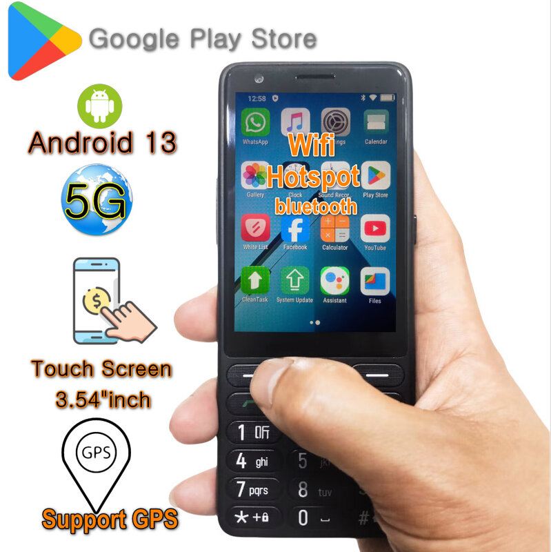 Rungee-Zello هاتف ذكي أندرويد واي فاي ، نقطة ساخنة ، نظام تحديد المواقع ، شاشة تعمل باللمس ، 5G ، 3GB + 32GB ، 5MP ، مصباح يدوي ، شريحة مزدوجة ، Google Play