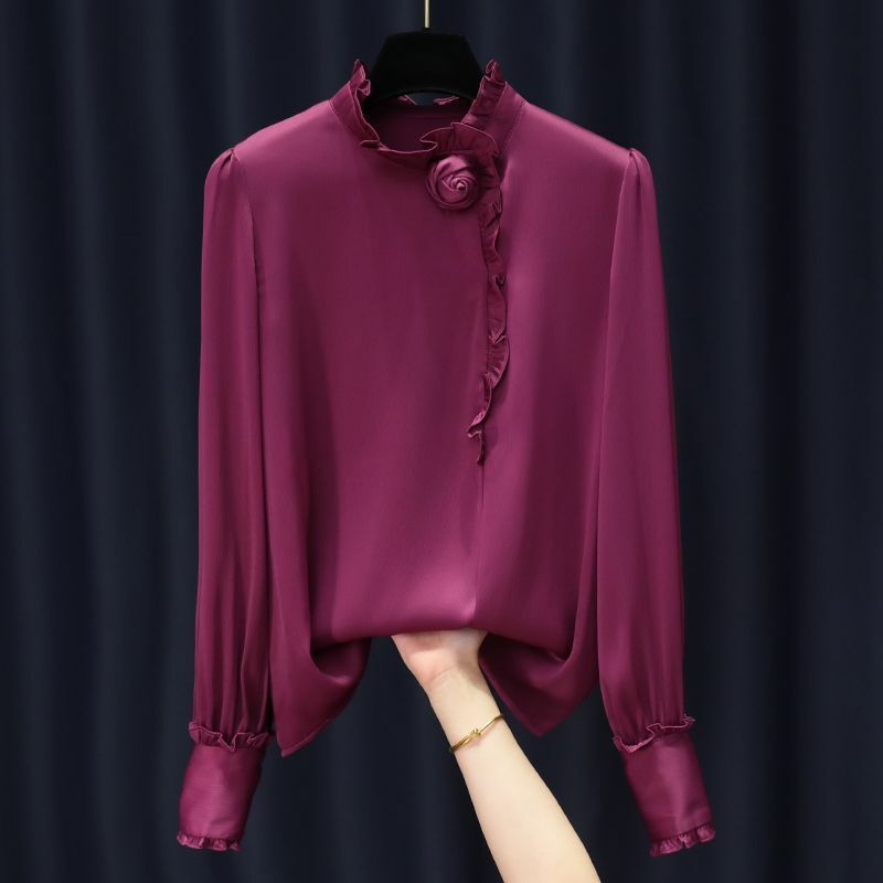 Женская Асимметричная Блузка с оборками, однотонная блузка с круглым вырезом и длинным рукавом, модный топ на осень