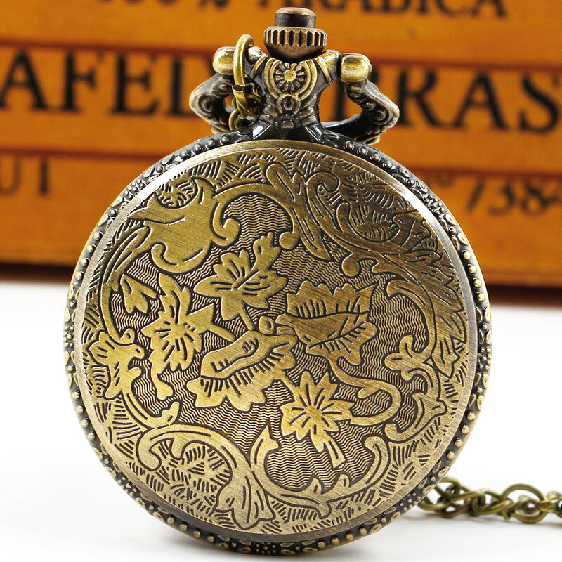 นาฬิกาพกลายต้นไม้สีบรอนซ์ของนาฬิกาสร้อยคอโบราณมีสายโซ่พร้อมนาฬิกาควอตซ์สำหรับผู้ชายผู้หญิง
