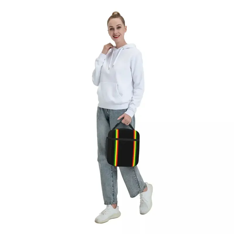 Rasta Stripe Rasta Color Pattern Insulated Lunch Bags Picnic Bags Thermal Cooler Lunch Box Lunch Tote for Woman Children School