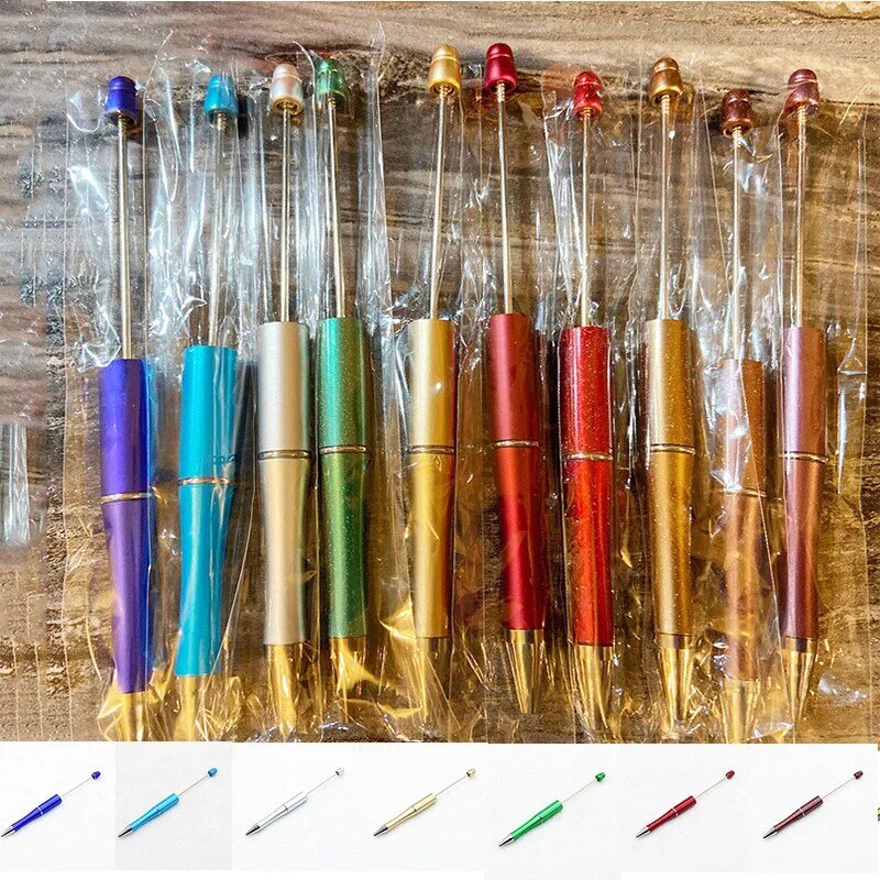 20pcs 파란색 된 펜 플라스틱 Beadable DIY 볼펜 어린이 선물 광고 구슬 펜 학교 사무 용품 편지지 펜