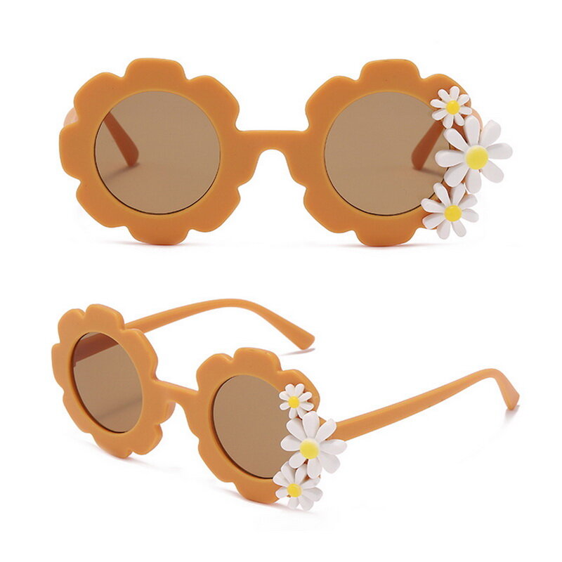 어린이용 귀여운 라운드 프레임 해바라기 선글라스, 데이지 꽃, UV400 쉐이드 안경, 여아 남아, 아기, 2024 신제품