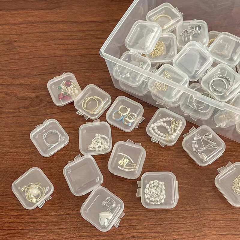 مجوهرات صندوق تخزين شفاف صندوق مربع صغير خاتم أقراط مجوهرات المنظم دقيقة التعبئة متعددة الوظائف صندوق تخزين
