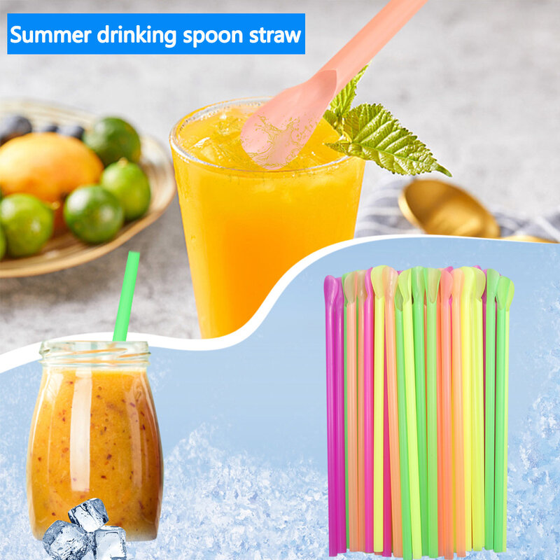 50-3000Pc Plastic Spoon Straws Drinking Straw Color Milkshake Smoothie Spoon Straw for Bar Birthday Party Supplies Wholesale