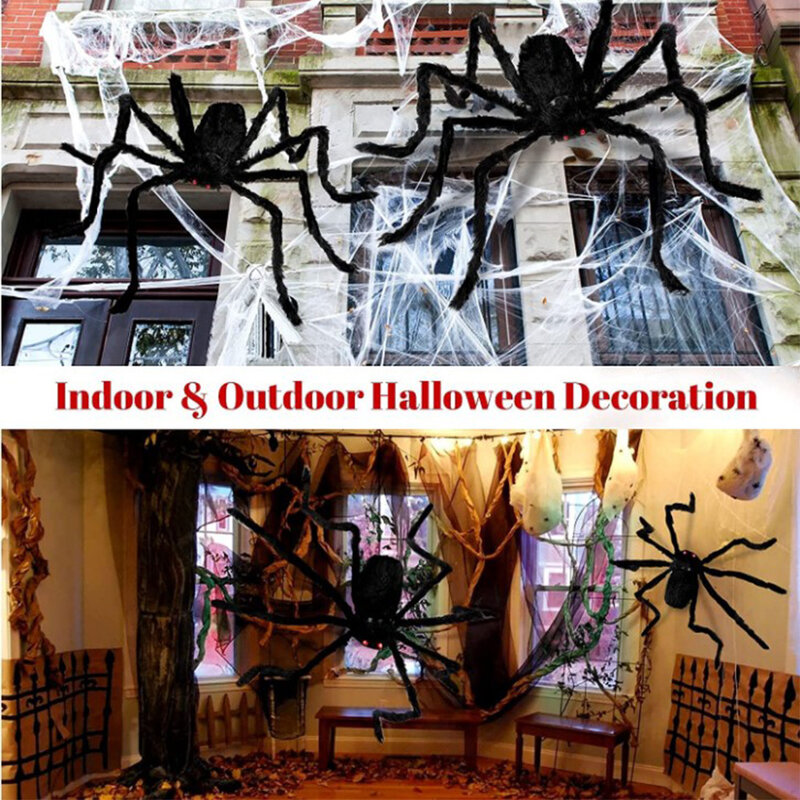 30cm-90cm duży Halloween pluszowy pająk czarny futrzany symulacja czerwonych oczu pająk cukierek albo psikus na Halloween dekoraitons okropne rekwizyty