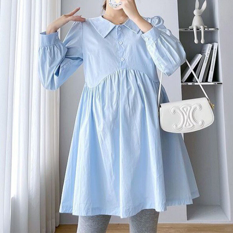 Maternity Clothes Spring and Autumn Clothes Mid-length Long-sleeved Leggings Top Loose Large Size Shirt Trend Maternity Skirt
