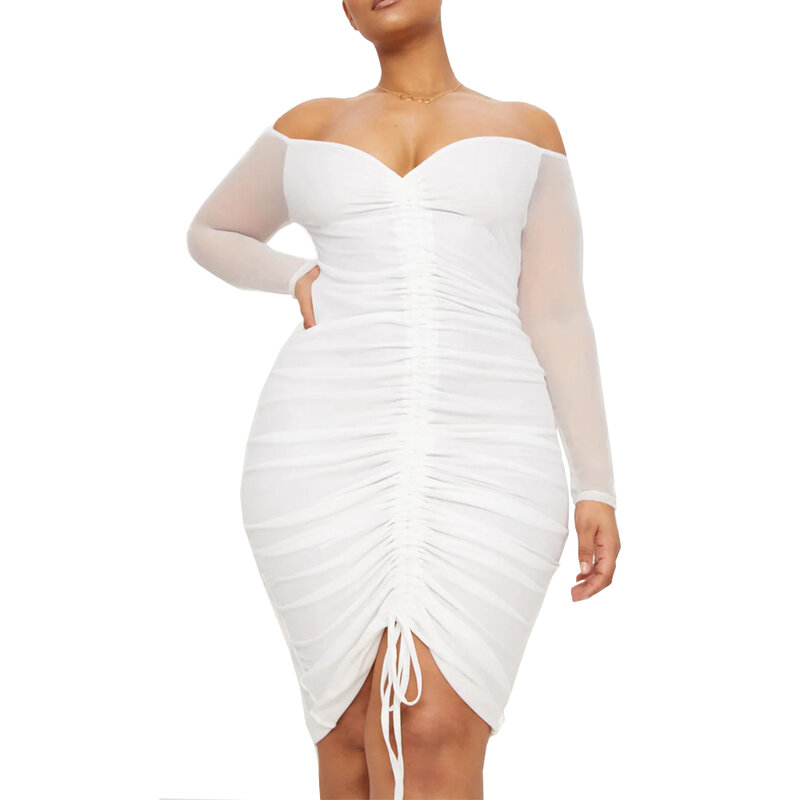 Plus Size Womens V Neck Mesh Sexy Bodycon Mini Dresses Ladies Slim Fit Sundresses Party Gowns Cocktail Clubwear