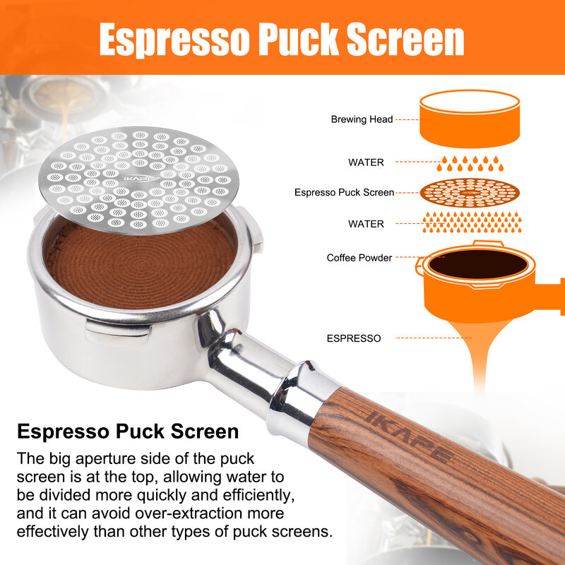 IKAPE-Espresso Puck Screen, V2, 0.8mm, aço inoxidável 304, ultra fino, reutilizável, filtro de solo