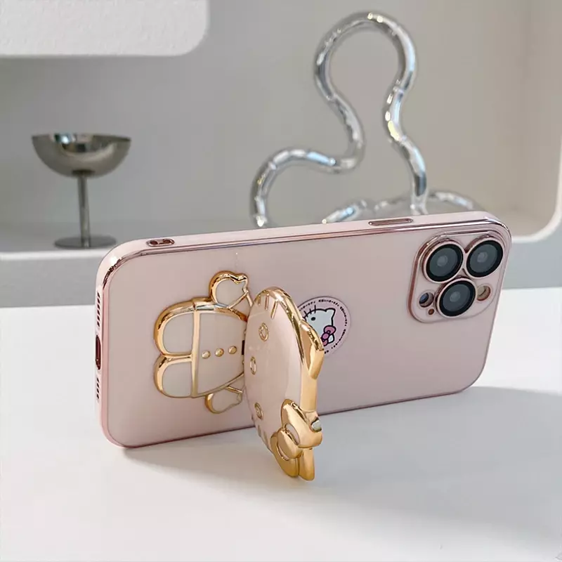 Etui na telefon Hello Kitty Fold Stand Holder do iPhone'a 14 13 12 11 Pro Max 7 8 Plus z lustrzanym poszyciem Wstrząsoodporne etui Prezenty