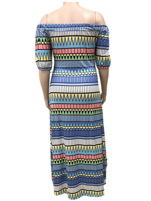 Wmstar Plus Size Women Clothing Summer Dress Wholesale Off Shoulder Elegant Striped Print Full Length Maxi Dresses Dropshipping