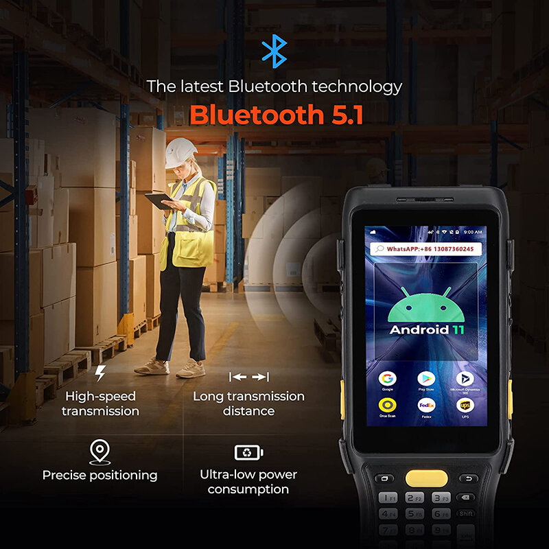 เครื่องสแกนบาร์โค้ด PDA แบบมือถือทนทาน IP67 11เครื่องเก็บข้อมูลมือถือ WIFI Bluetooth 4G GPS NFC