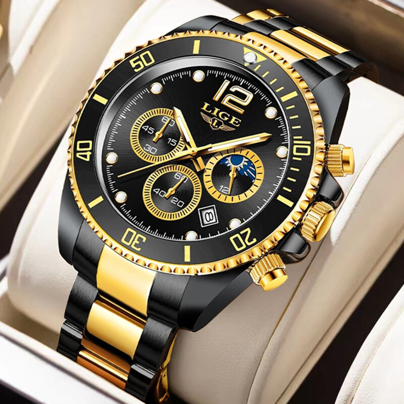 Lichte Originele Horloge Voor Heren Waterdicht Roestvrij Staal Quartz Horloges Mode-Business Luxe Polshorloges Topmerk