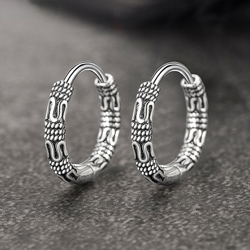 Vintage 925 Sterling Silver Hoop Earrings Pattern Earring For Women Silver Jewelry Korea New