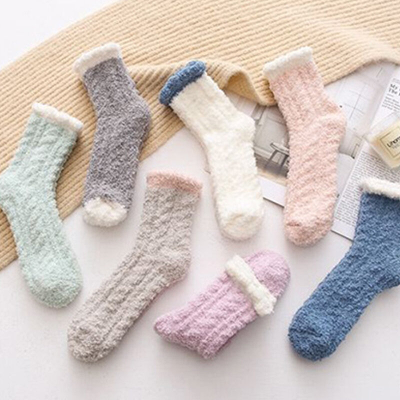 1pair Thermal Socks Women Soft Plush Fluffy Fuzzy Floor Sleep Sock Thicken Warm Female Winter Fur Fleece Lined Slipper Socks