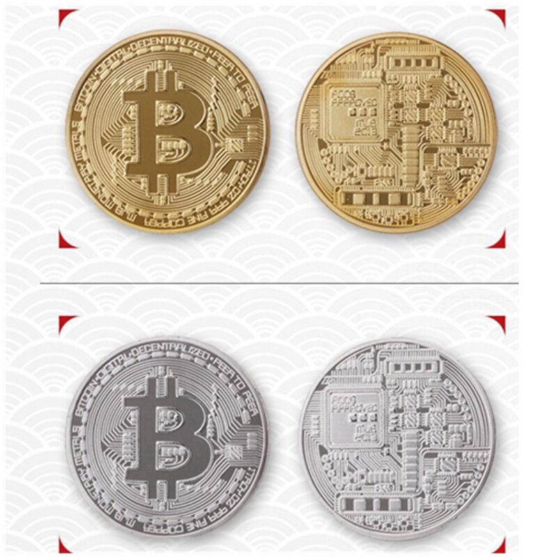 10pc bitcoin moeda com caixa de presente físico de metal moeda de prata coleção de arte banhado a ouro artesanato réplica decoração moeda