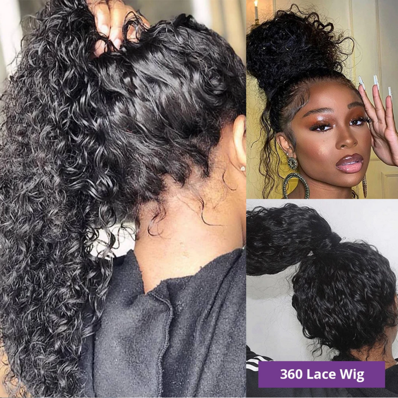 Curly Wave Lace Frontal Wig para mulheres negras, cabelo humano transparente, 360 HD