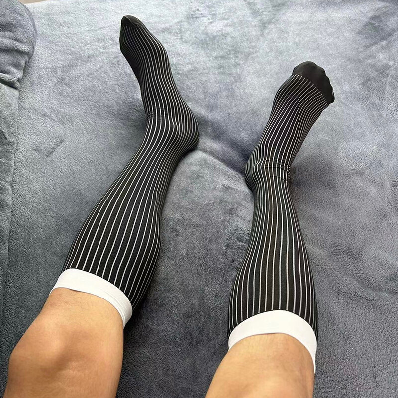 1 Pairs Fashion Mens Ribbed Dress Socks Fashion Casual Striped Breathable Hot Male Sports Business Socks Pure Color 2023