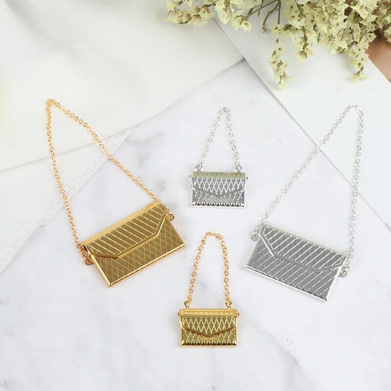 1 Stuk Metalen Ketting Pack Pop Tas Miniatuur Winkelhandtas Voor Kleding Accessoires Goud En Zilver