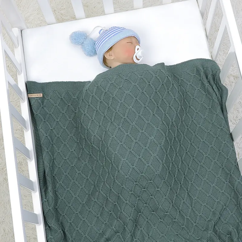 Cotton Baby Blanket Knit Infant Kid Stroller Swaddling 100*80CM Sleep Covers Newborn Girls Boys Bedding Crib Quilt Fashion Solid