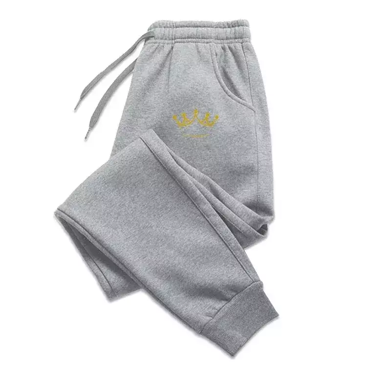 Gold Crown Printed Men's Pants Autumn And Winter Fleece Sweatpants Fashion Drawstring Casual Male Trousers Jogging Sports Pants