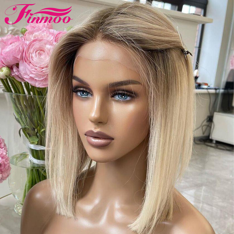 13x6 Ash Blonde Lace Front Human Hair Wigs Short Straight Bob 13x4 HD Lace Frontal Wig 5x5 Glueless Ready To Wear Wig Preplucked