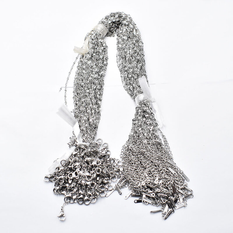 Wholesale 100pcs/lot 1.5mm Stainless Steel Lip Water Wave Chains Necklaces DIY Jewelry 40+5cm Chains Suit Bulk Sale Accessories