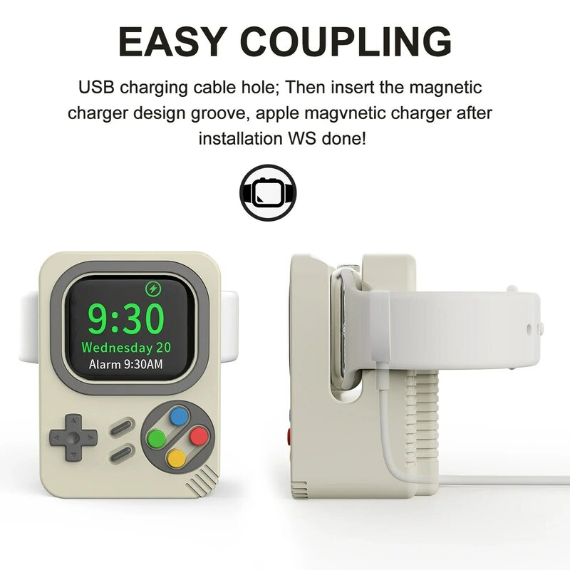 Desktop Holder For Apple Watch Charger Stand Retro Computer Pattern Charging Base for iWatch 8 7 6 5 4 3 2 SE Silicone Dock