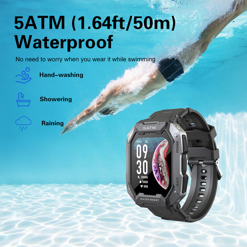 Canmixs C20 Militaire Nieuwe Smart Watch Mannen Ip68 5atm Outdoor Sport Fitness Tracker 24H Gezondheid Monitor 1.71Inch Smartwatch