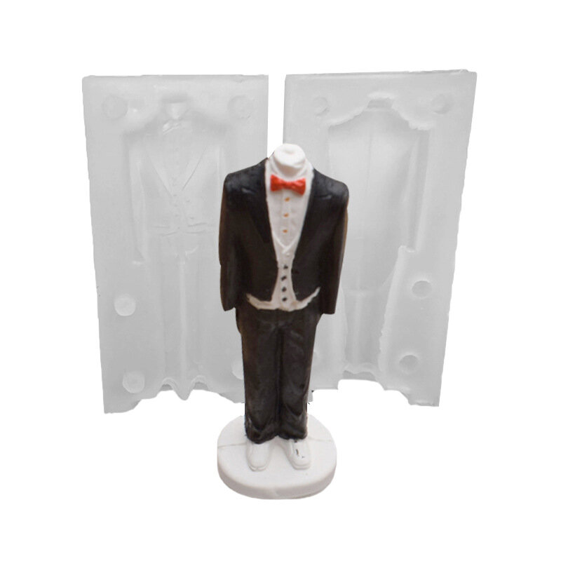 Molde de silicona con diseño de traje 3D para hombre, molde creativo de pastel de azúcar para boda, hecho a mano, arcilla suave, yeso, decoración