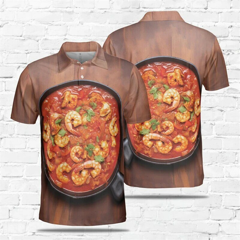 Polo con estampado 3D de comida deliciosa para hombre, ropa Harajuku, diseño de moda, camiseta de manga corta, camisetas de Pizza, Hamburguesa de fideos