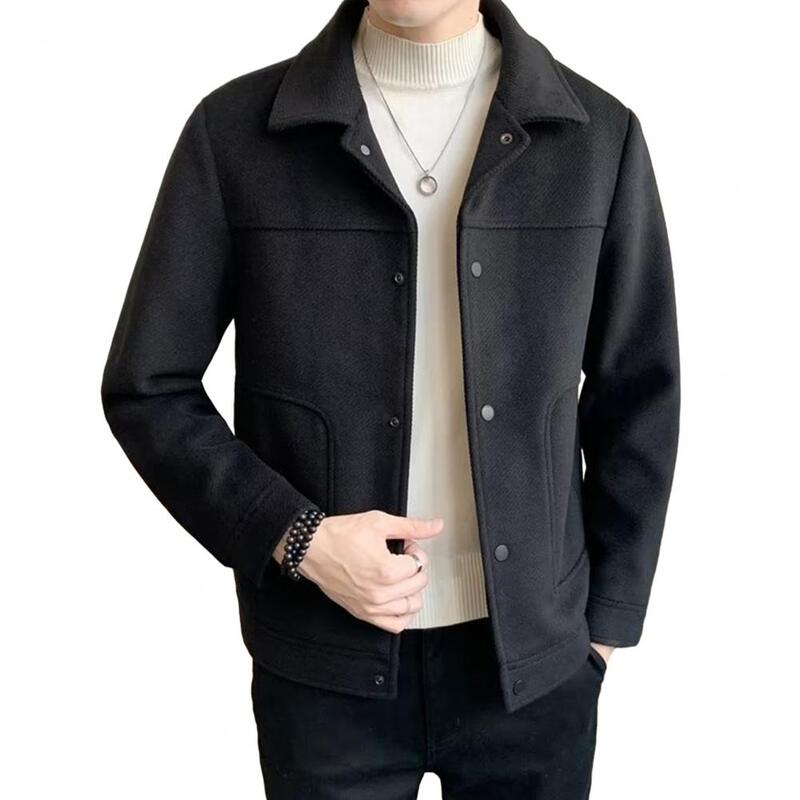Giacca da uomo in tinta unita giacca Cardigan spessa da uomo con colletto rovesciato tasche calde tessuto Anti-pilling per cappotto autunno inverno