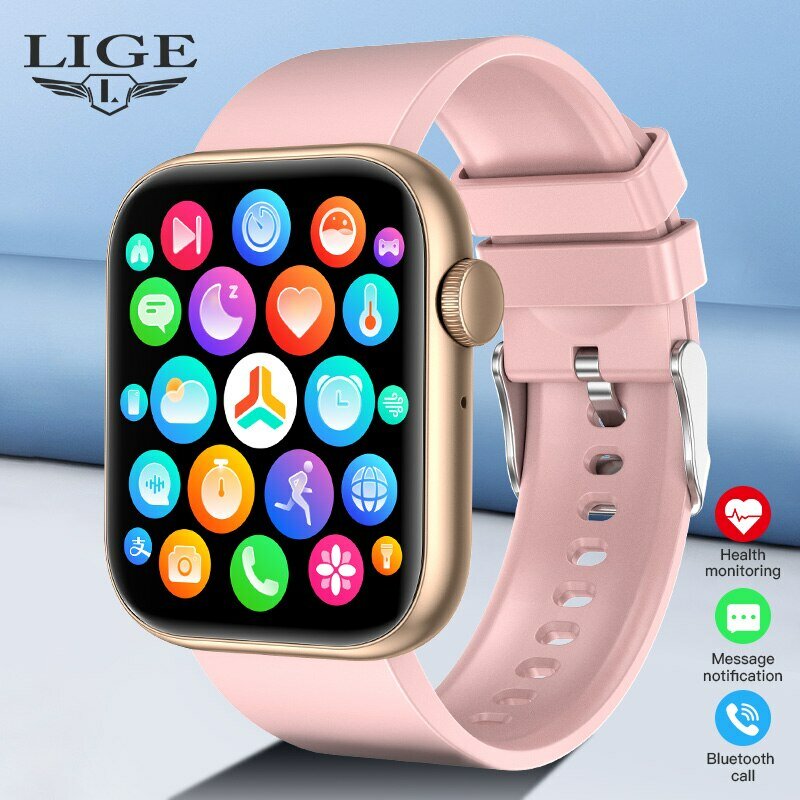LIGE-Full Touch Screen Smart Watch para mulheres, Bluetooth Call, relógios impermeáveis, Sport Fitness Tracker, Smartwatch para senhora