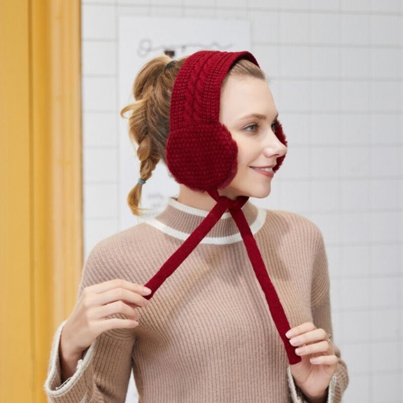 Fashion Cable Knit Ear Warmer Headband New Korea Soft Knit Earmuffs Adults Kids Women Tie Plush Earmuffs