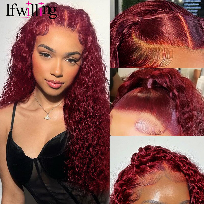 Бордовый парик из человеческих волос на сетке 13x6 HD, парик из натуральных волос с водной волной, парик из человеческих волос 99j HD на сетке, фронтальный парик 13x 6, цветные парики из человеческих волос
