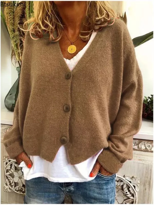New 2023 Autumn Winter Casual Sweaters Cardigans for Women Solid Long Sleeve Cardigan Outwear Knitted Sweaters Cardigan Coat