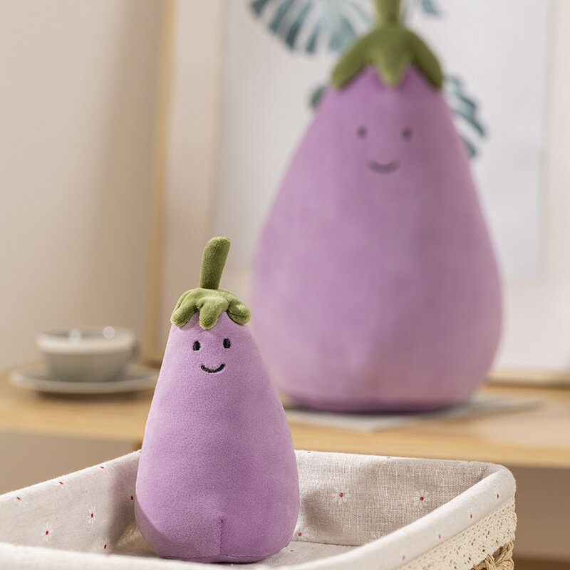 Simulation Cute Smile Face Vegetable Eggplant Plush Toys Cartoon Stuffed Plants Soft Anime Doll for Kids Birthday Xmas Presents