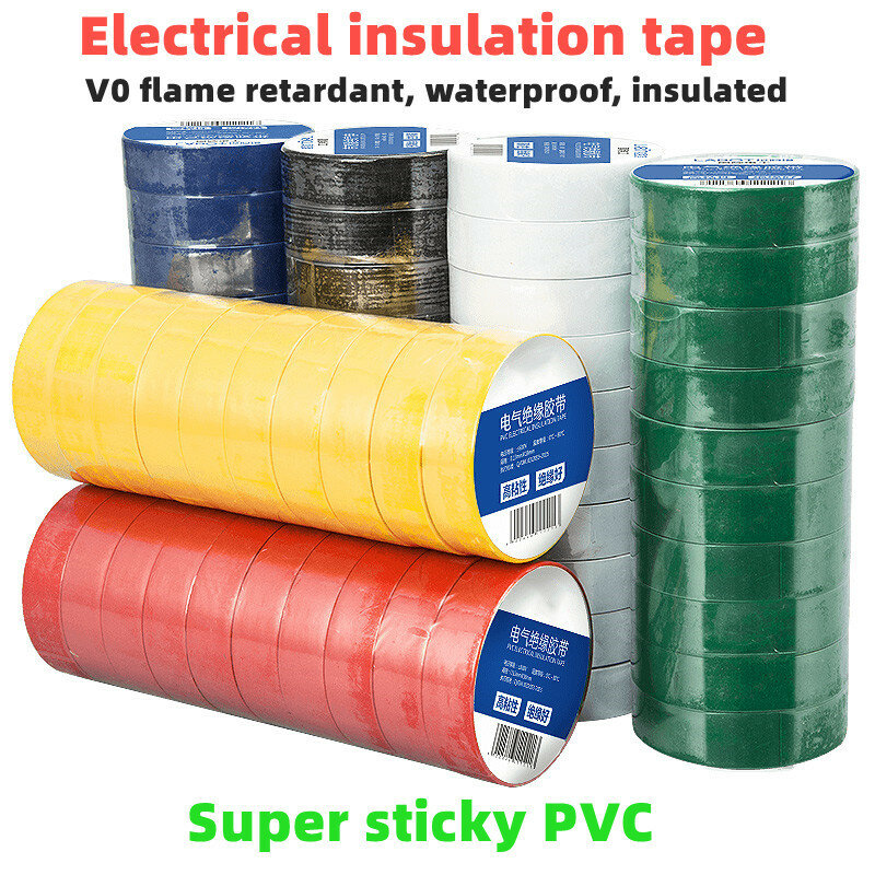 Fita isolante de PVC, Fita isolante, Ultra-fina e Ultra-adesiva, 1 rolo de 9 metros, 10 unid