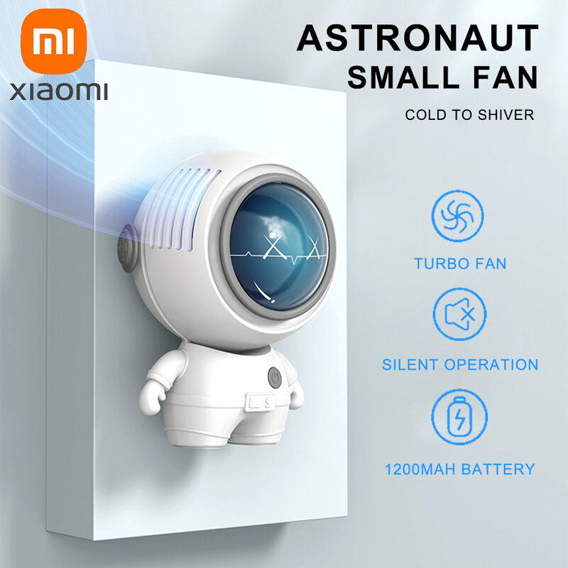 Xiaomi-ポータブル小型宇宙飛行士ファン,ミニ首,ハンドヘルド,USB, 2000 mAh,充電式,サイレント,学生,寮,オフィス,屋外用