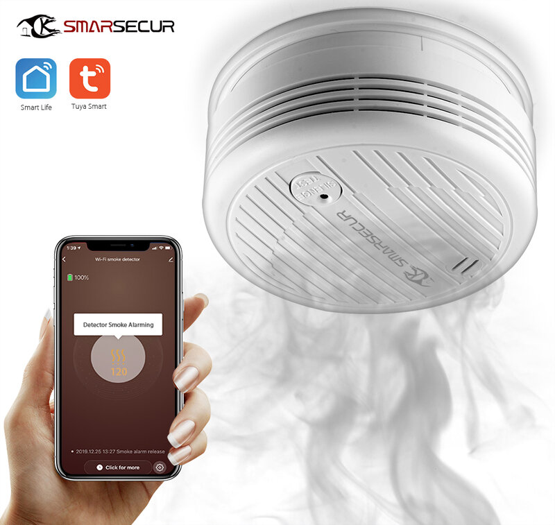 SMARSECUR Wifi Smoke Detector Smoke Sensor Highly Sensitive For smart Life app control Power by Tuya