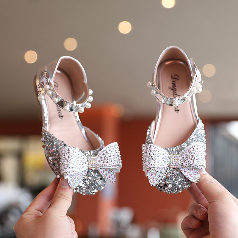 Summer Korean Bow Girls Sandals Baby Princess Shoes Toddler Slippers Glitter Design Children's Shoes