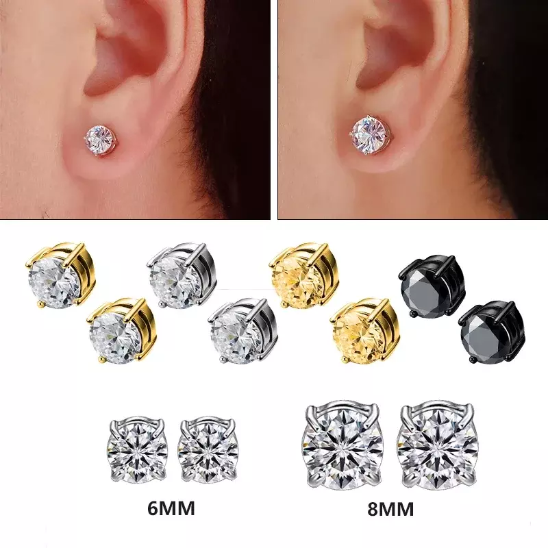 Crystal Strong Magnetic Ear Stud Clip para Men e Women, Punk Round Zircon Magnet, Non-Piercing Jewelry, 1Pair