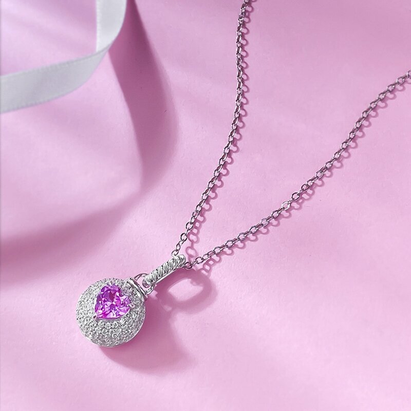 Vinregem 6MM potongan hati Lab dibuat batu permata safir liontin mewah kalung untuk wanita 100% 925 perak murni perhiasan bagus