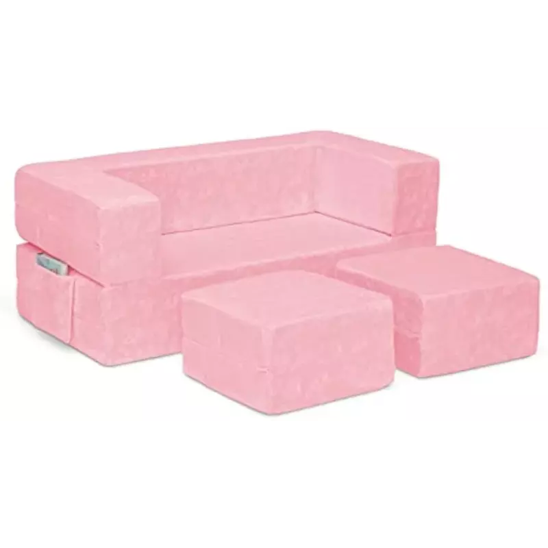 Delta-sofá Convertible para dormir para niños, Juego de 3 piezas, silla rosa para niños