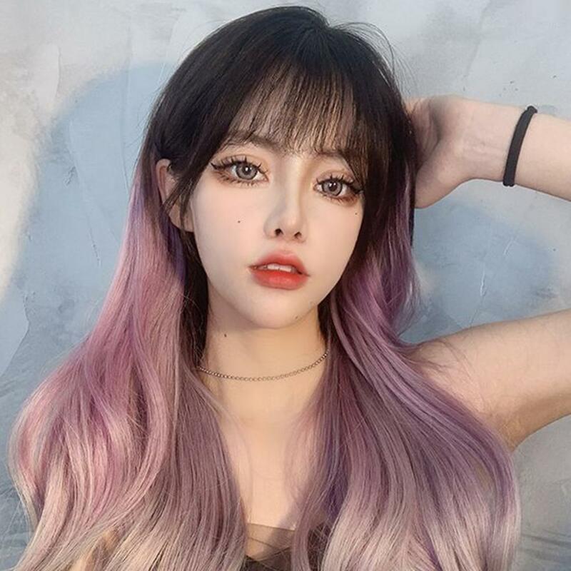 Gradient Purple Hanging Ear Wig Piece Simulation Seamless Extensions Hair One-piece Colored Extensions Long Women Wigs Hairpiece
