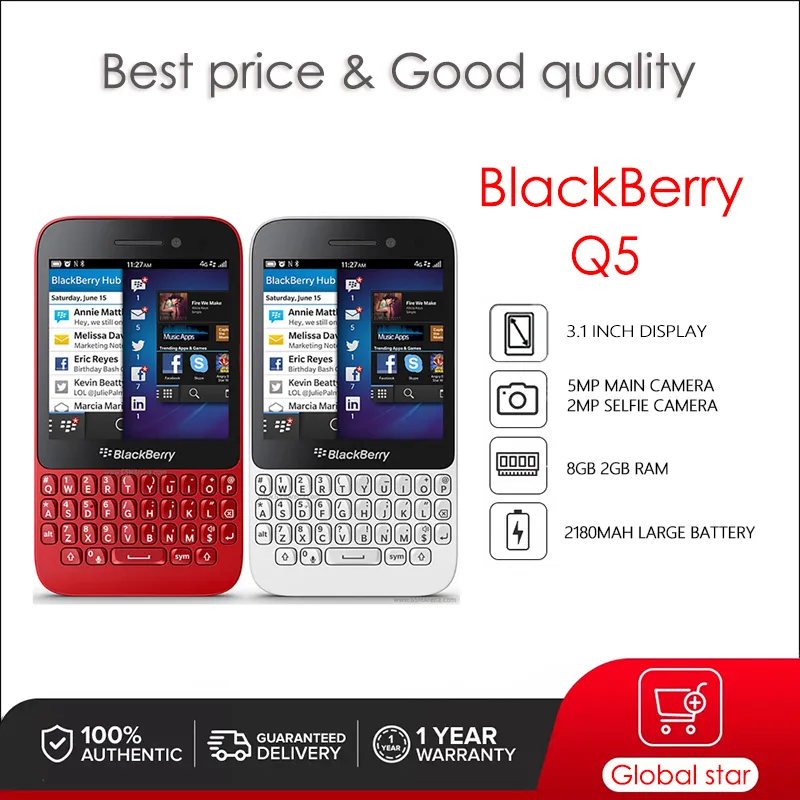 BlackBerry Q5 Ponsel Tidak Terkunci Asli Diperbaharui 2GB + 8GB Kamera 5MP Gratis Pengiriman