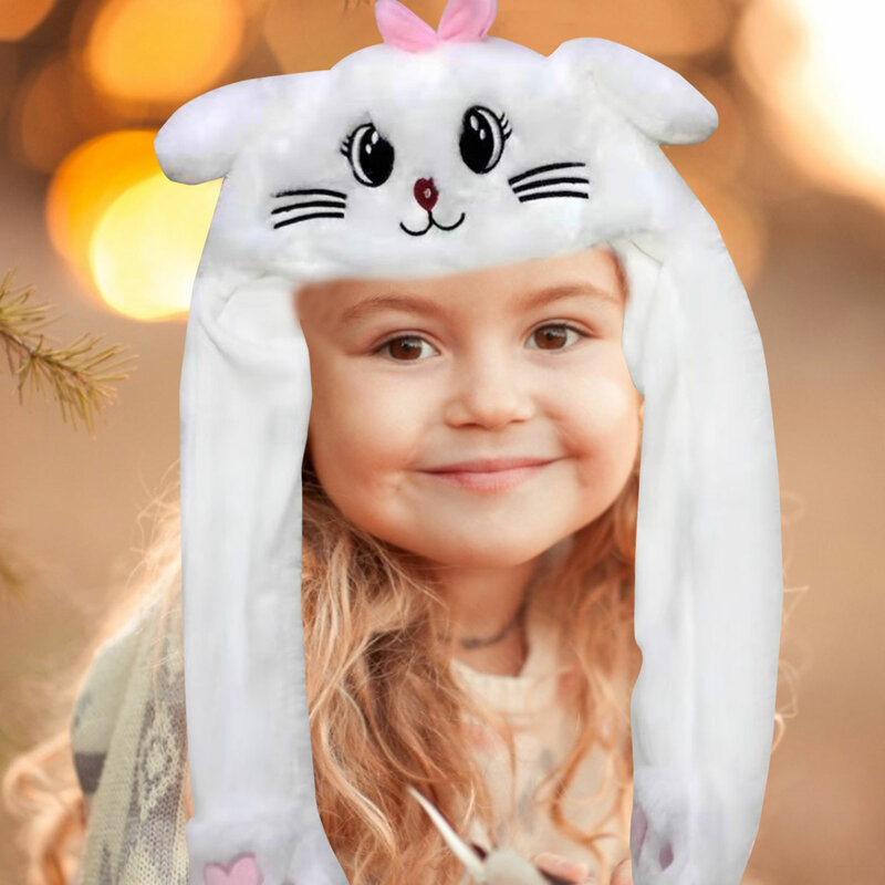 Sombrero con Orejas de conejo en movimiento para niñas, juguete de felpa, divertido, ideal para regalo