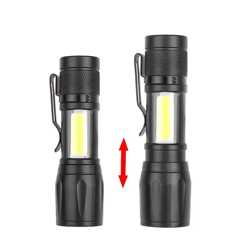 Senter LED Mini COB + XPE 10 buah, senter portabel fokus dapat diisi ulang, senter taktis berkemah, lentera darurat