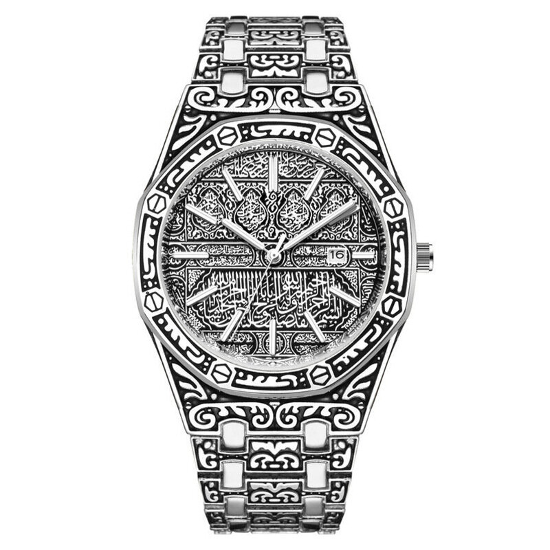 Reloj de pulsera Retro informal de alta calidad para hombre, pulsera de cuarzo con correa de Metal y calendario, reloj luminoso con patrón de personalidad