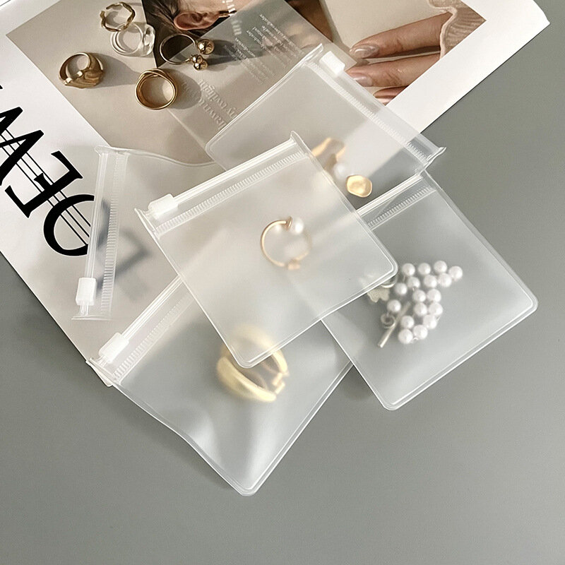 10 buah EVA transparan tas ritsleting buram kantong kemasan perhiasan DIY anting buatan tangan kalung gelang pengatur penyimpanan