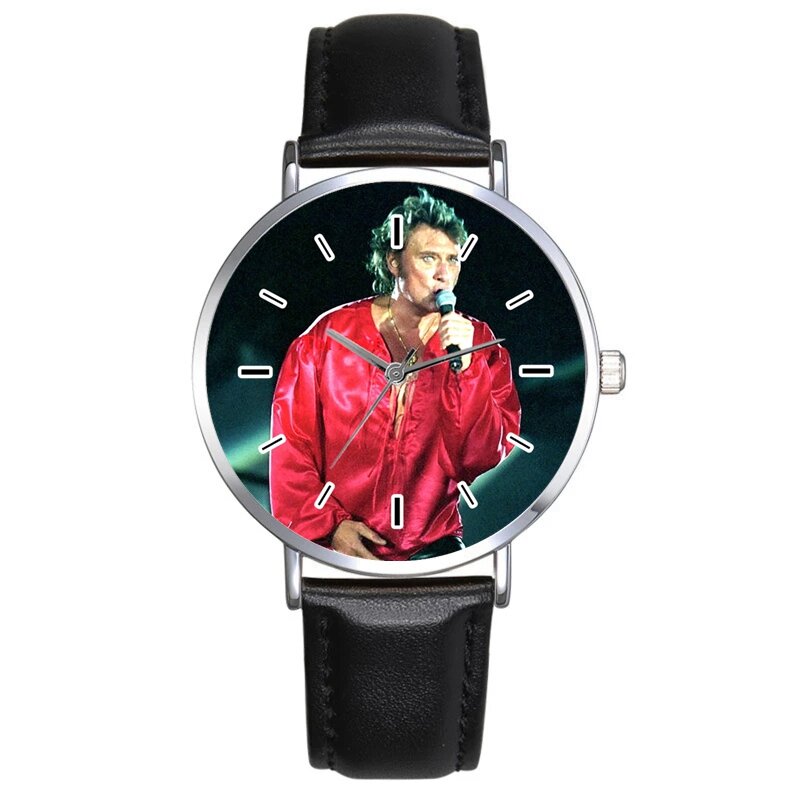 Jam tangan wanita Johnny Hallyday, arloji kulit Quartz